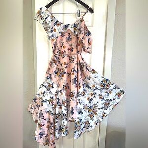 NWT GORGEOUS Skies Are Blue Pink and White Dress Size S pink liner